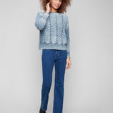 Crew Neck Sweater with Front Body in Fancy Stitch