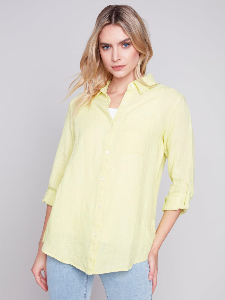 Solid Button Front Linen Shirt - Sugar River Shoppe