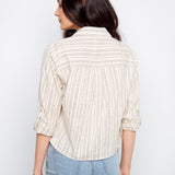 Striped Cotton-Linen Blend Shirt with Front Twist