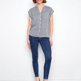 Printed Gingham Button-Up Blouse