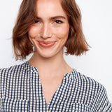 Printed Gingham Button-Up Blouse