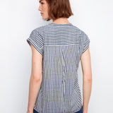 Printed Gingham Button-Up Blouse