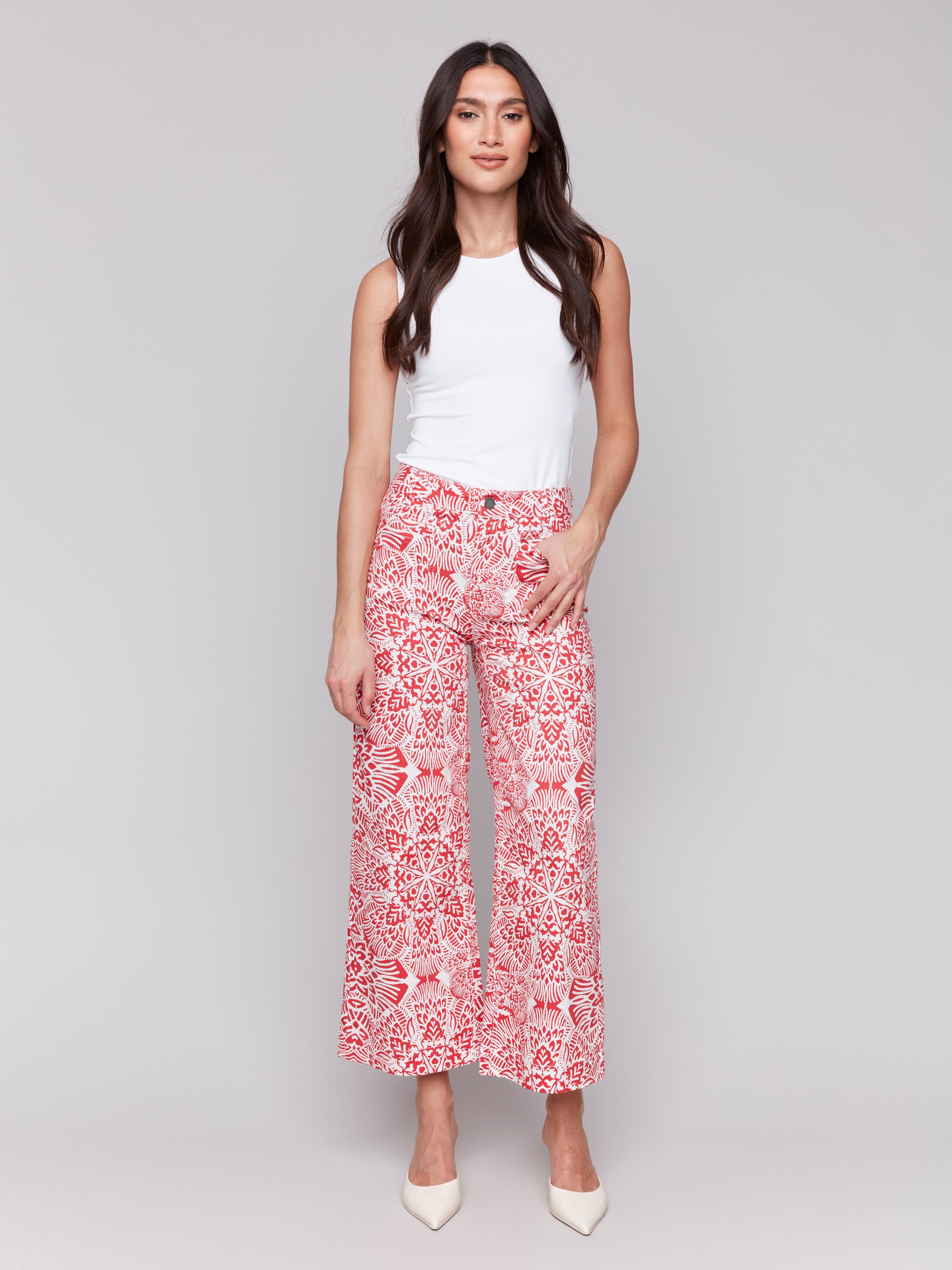 Printed Patch Pocket Flare Pants