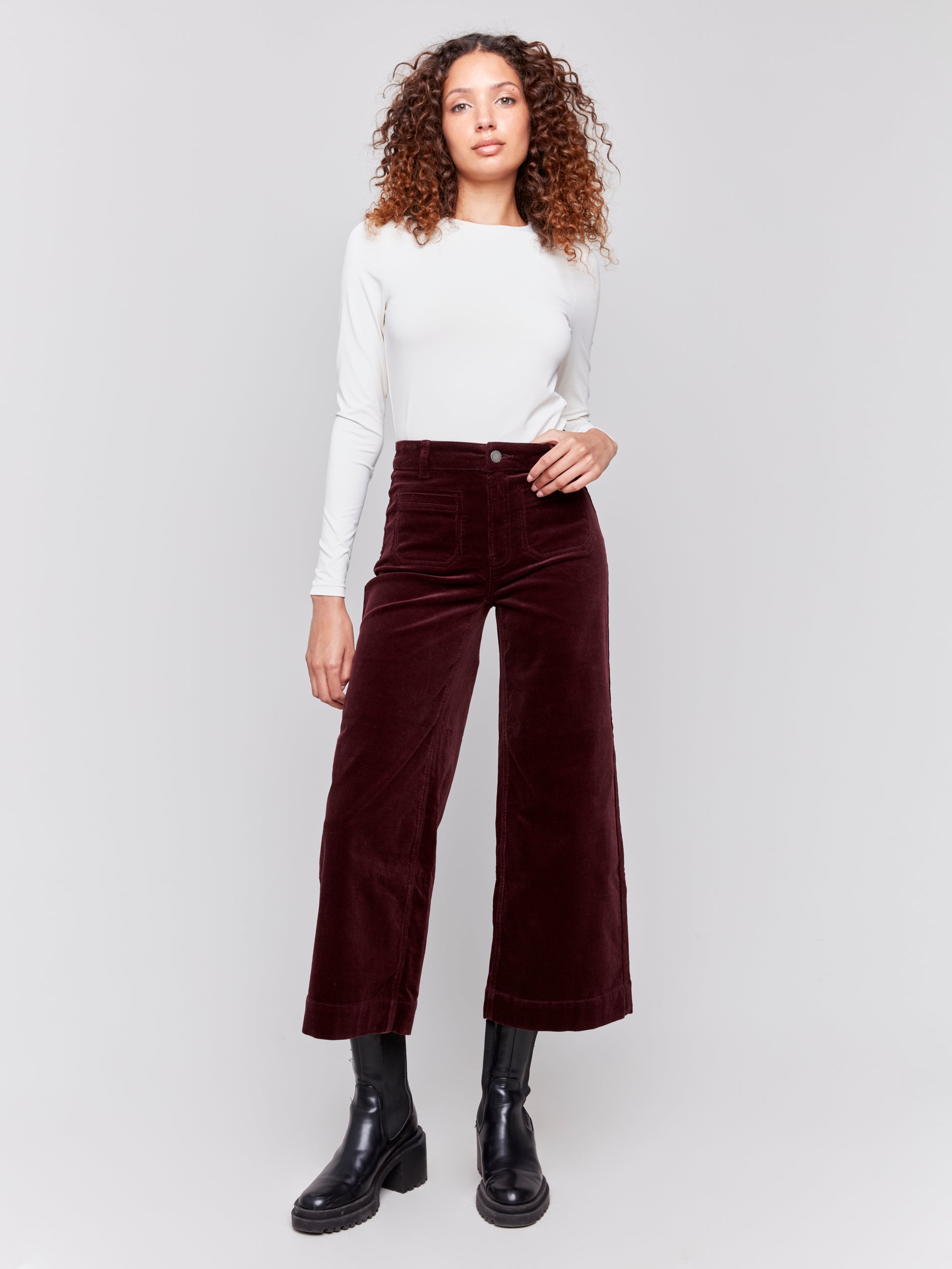 Corduroy Front Patch Pocket, Flare Leg Pant