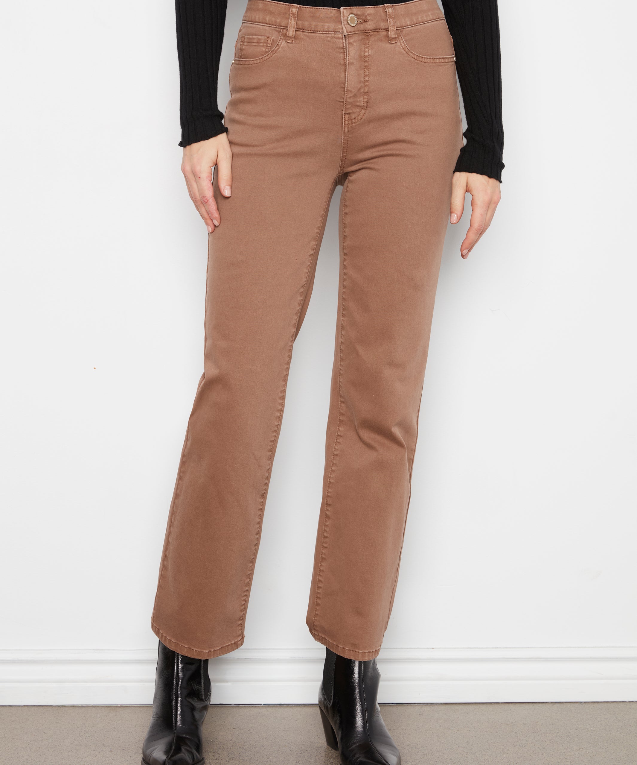 Straight Leg Colored Twill Pants With Elastic Inside Waist