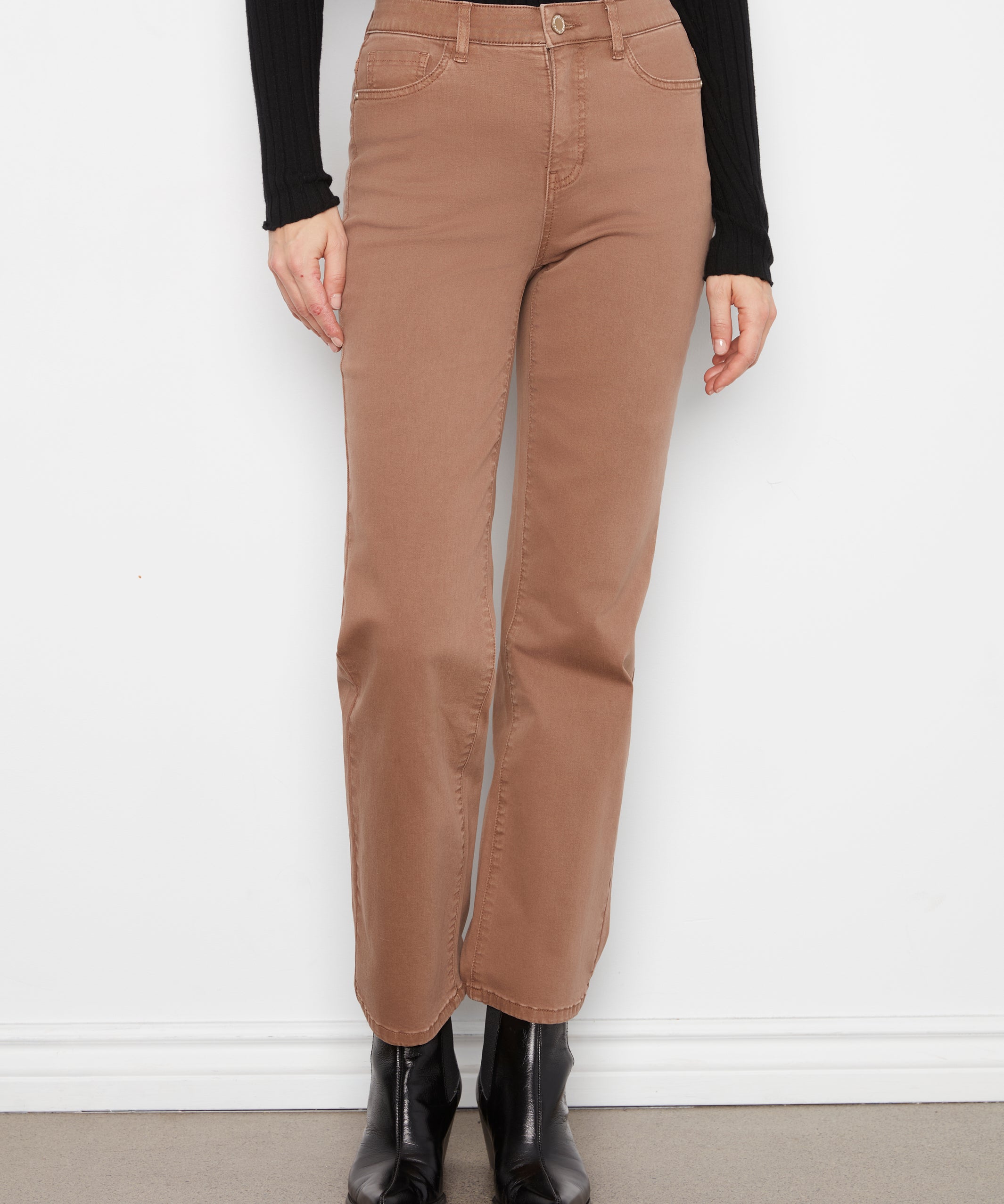 Straight Leg Colored Twill Pants With Elastic Inside Waist
