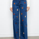Wide Leg Jeans with Suede Flower Patches