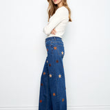 Wide Leg Jeans with Suede Flower Patches
