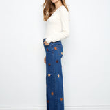 Wide Leg Jeans with Suede Flower Patches