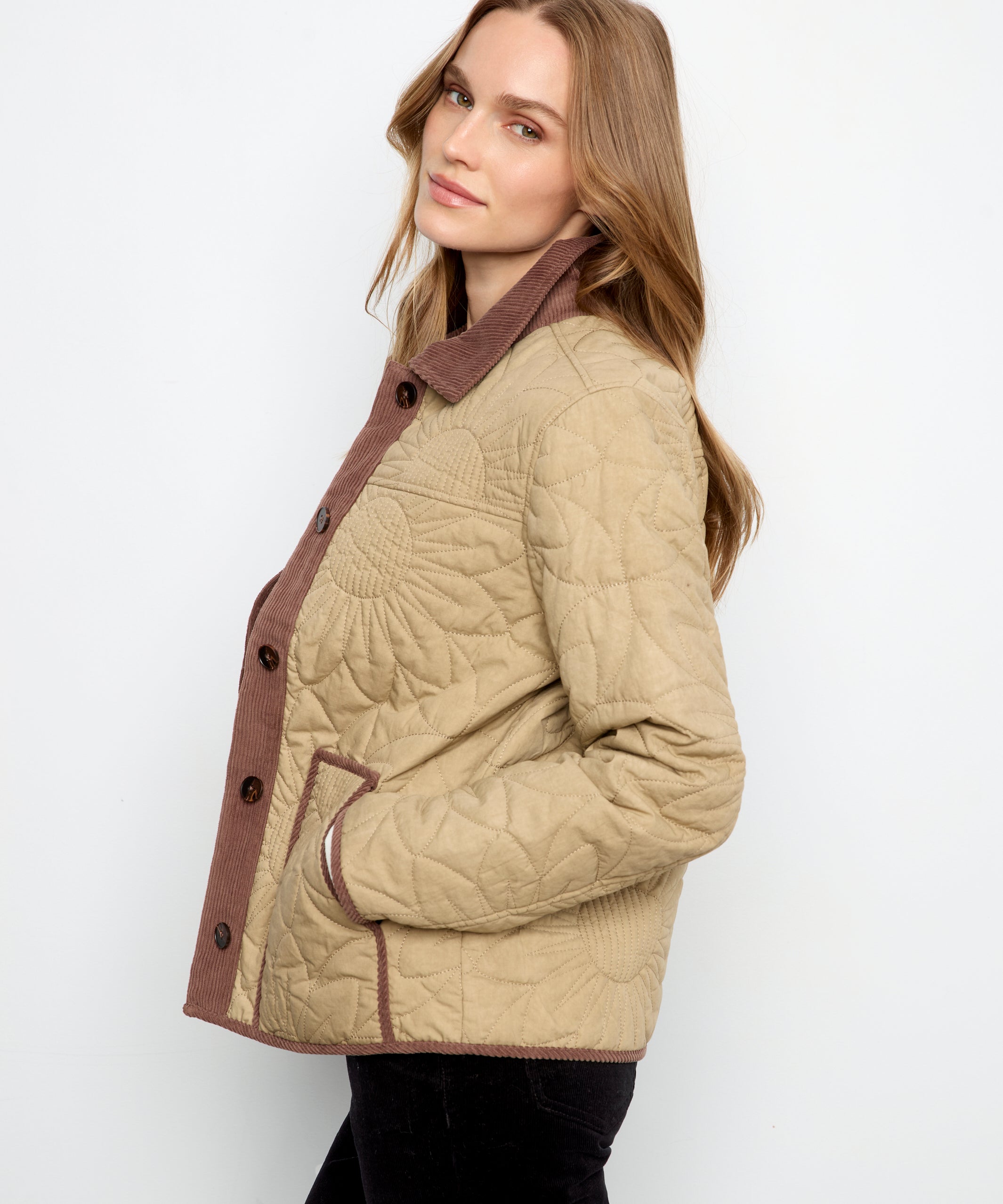 Quilted Jacket With Corduroy Trim