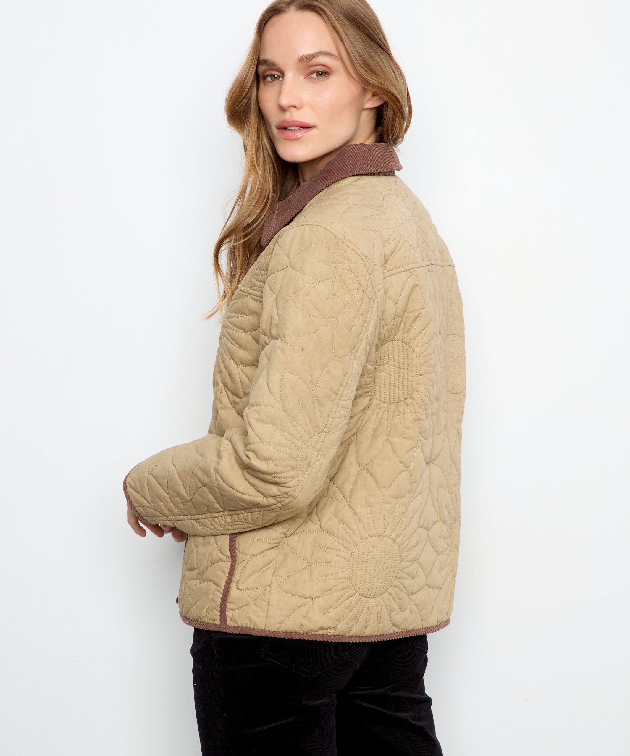 Quilted Jacket With Corduroy Trim