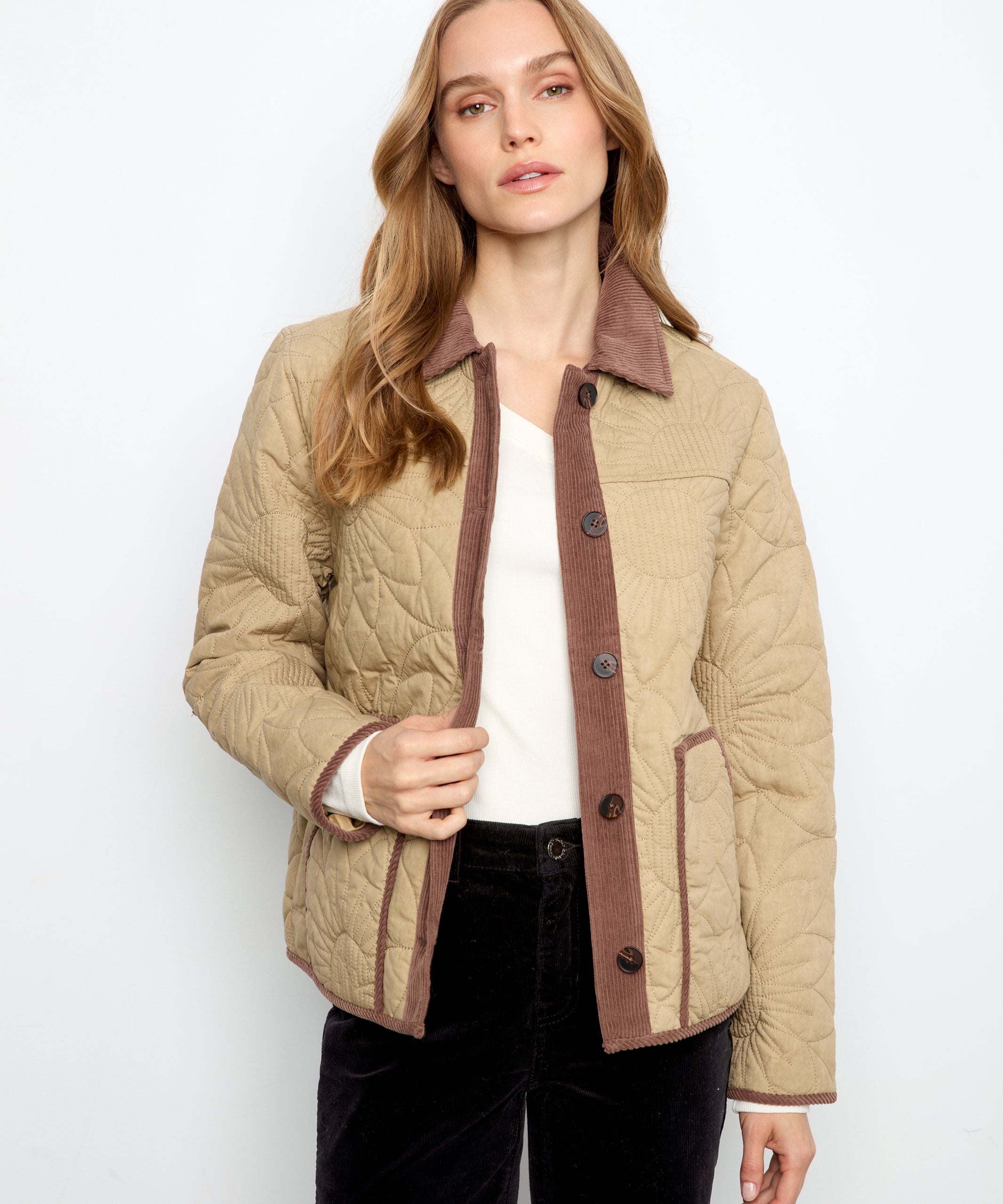Quilted Jacket With Corduroy Trim