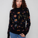 All Over Embroidered Mock Neck Sweater