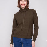 Textured Raglan Small Cowl Neck Knit Sweater