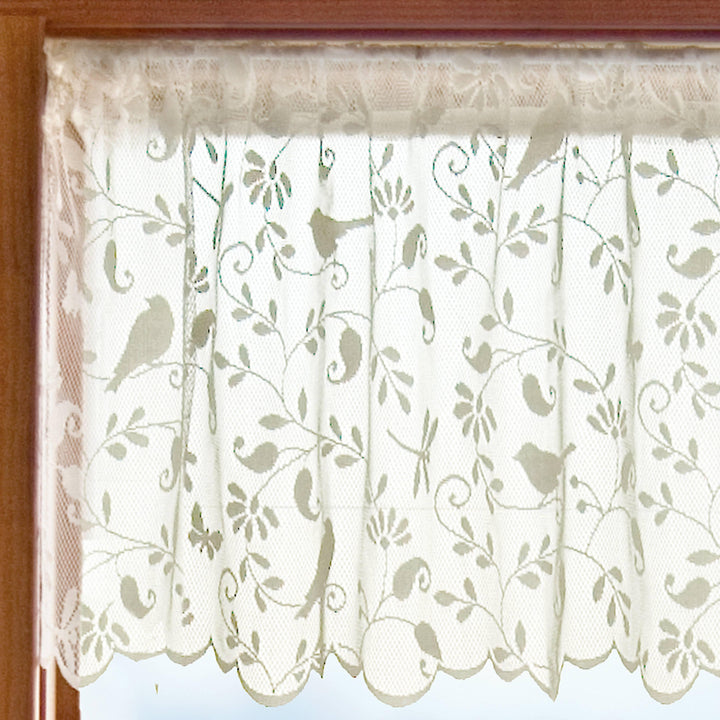 Floral Song Bird 60x18 Sheer Lace Valance Curtain White - Sugar River Shoppe