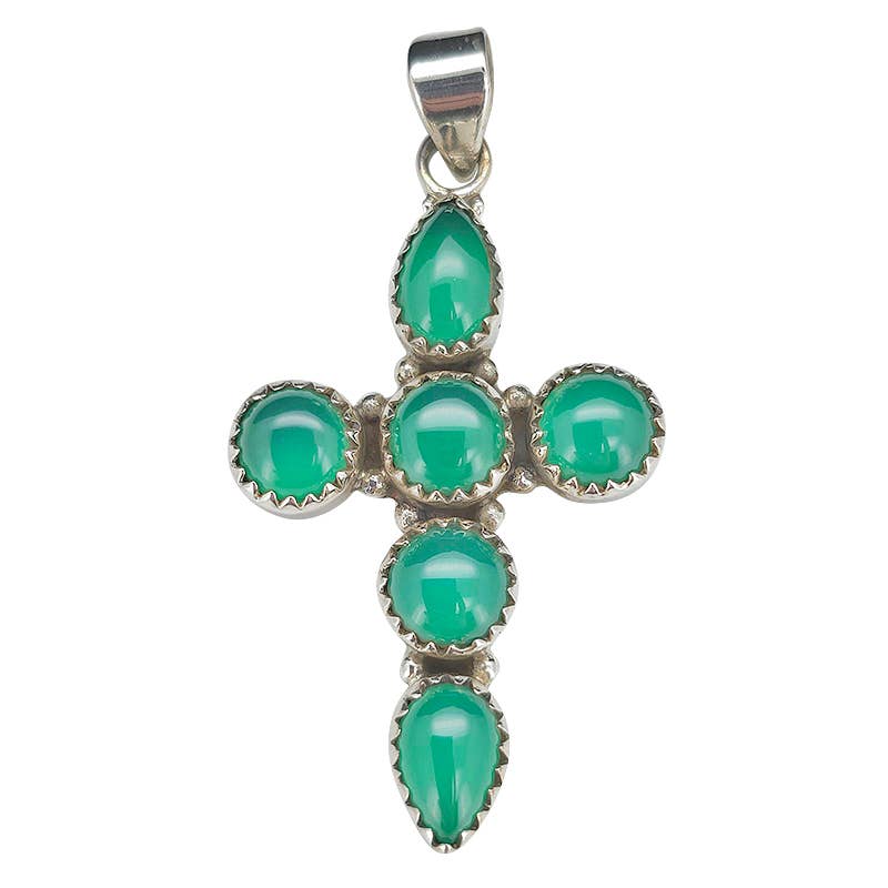 Green Onyx Sterling Silver Cross