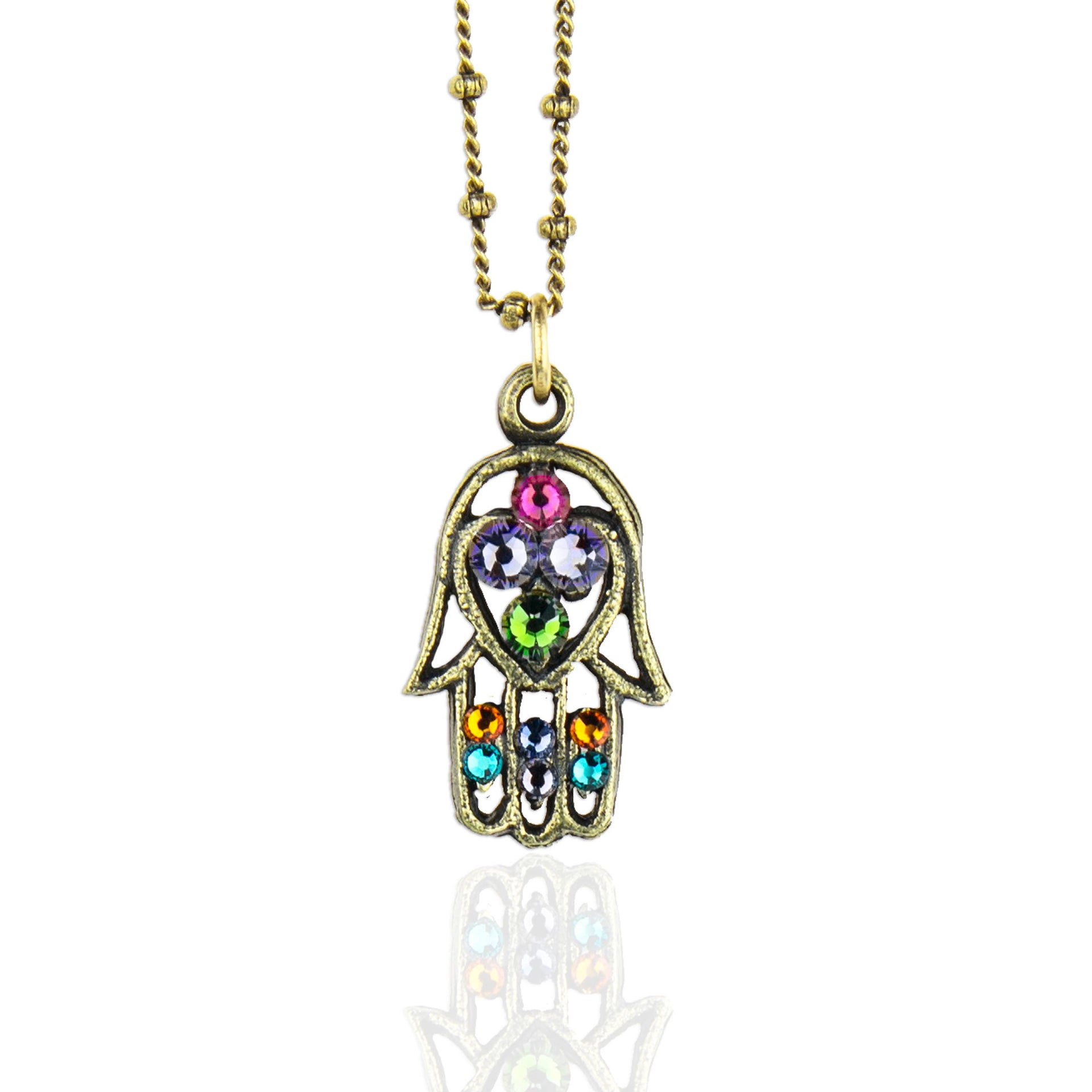 Imani  Crystal Hamsa Necklace: Multi