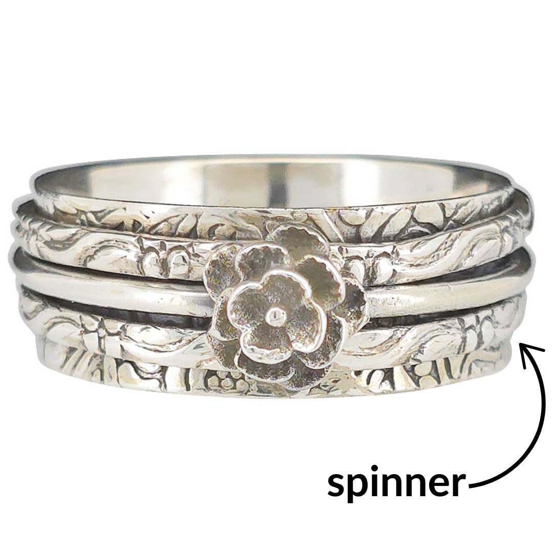 Sterling Silver Rose Spinner Ring: 9