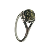 Green Amber Sterling Silver "Flower" Ring - Sugar River Shoppe