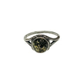 Green Amber Sterling Silver "Flower" Ring - Sugar River Shoppe