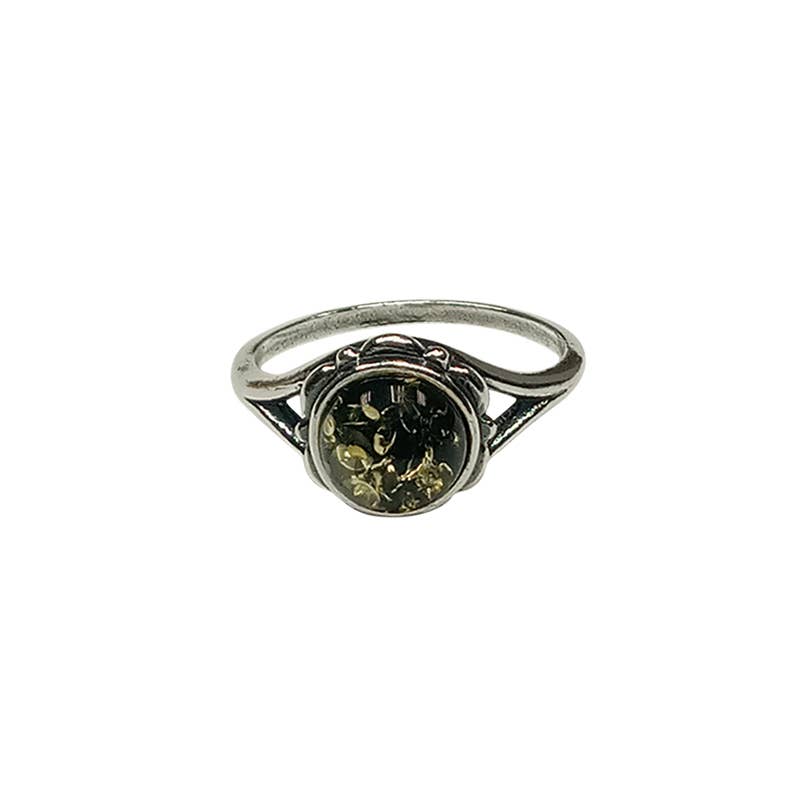 Green Amber Sterling Silver "Flower" Ring - Sugar River Shoppe