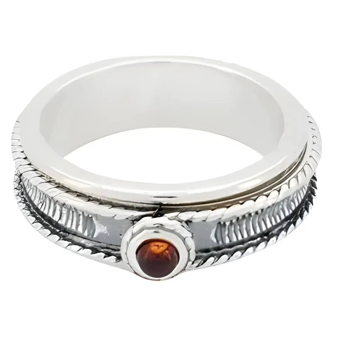 Cognac Amber Spinner Silver Ring - Sugar River Shoppe
