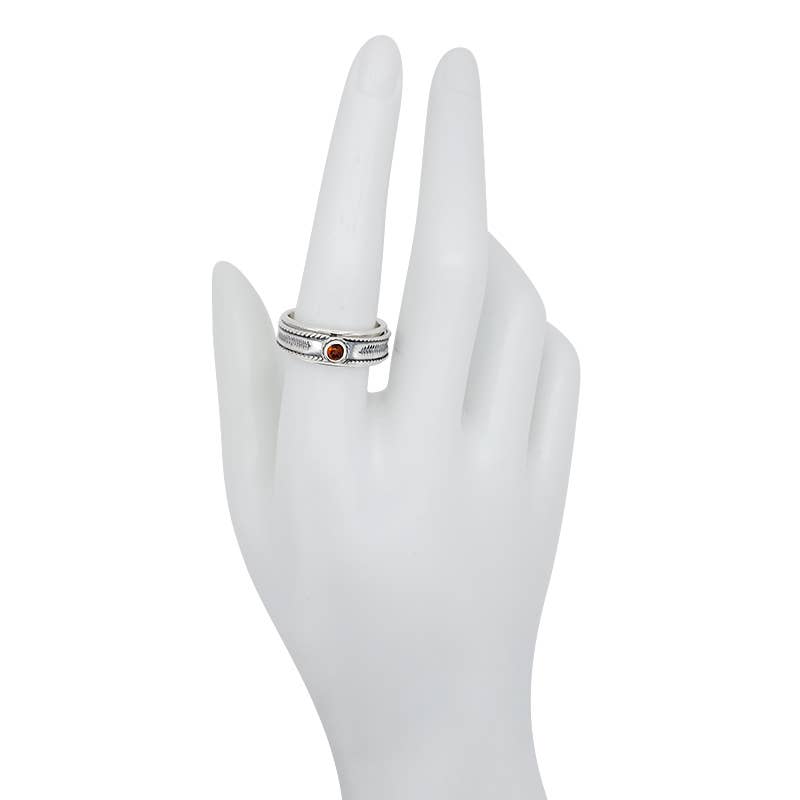 Cognac Amber Spinner Silver Ring - Sugar River Shoppe