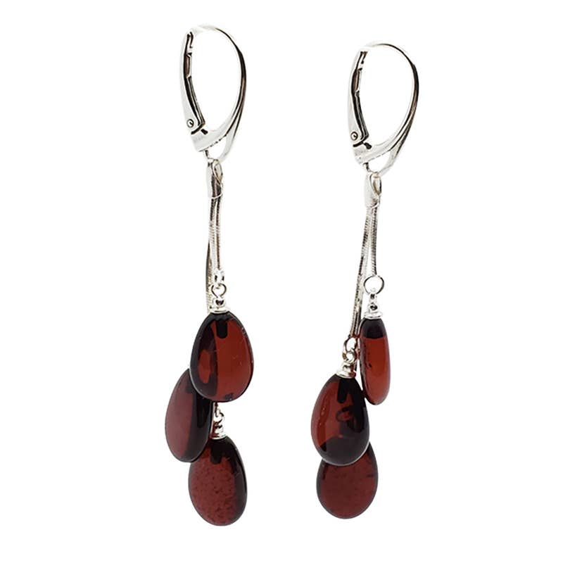 Cherry Amber Sterling Silver Drop Earrings - Sugar River Shoppe