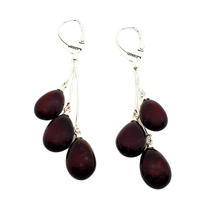 Cherry Amber Sterling Silver Drop Earrings - Sugar River Shoppe