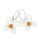 Cognac Amber Sterling Silver Butterfly Earrings On Hooks - Sugar River Shoppe