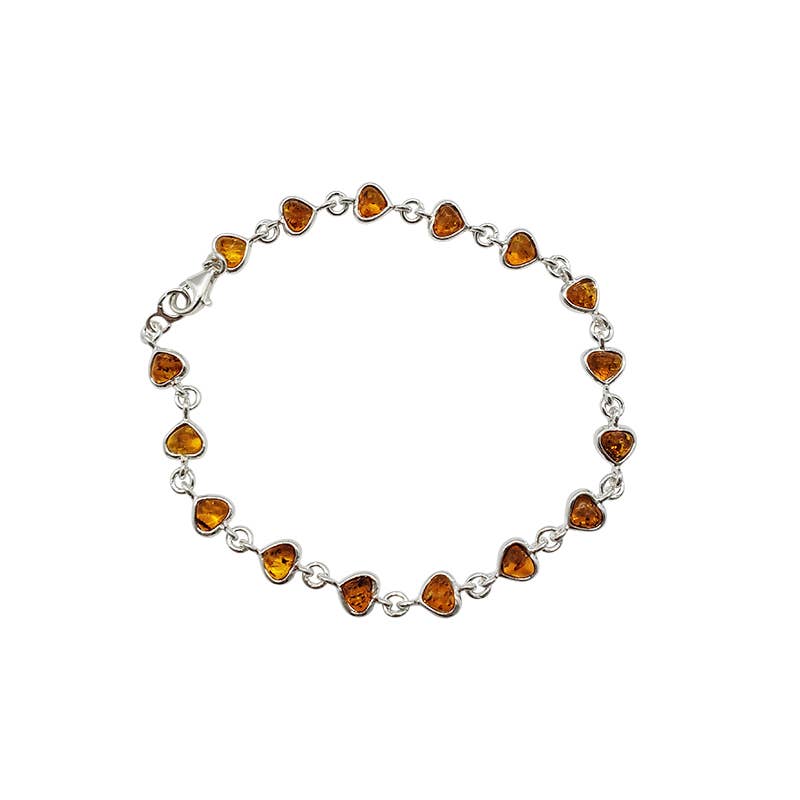 Cognac Amber Sterling Silver Heart Bracelet - Sugar River Shoppe