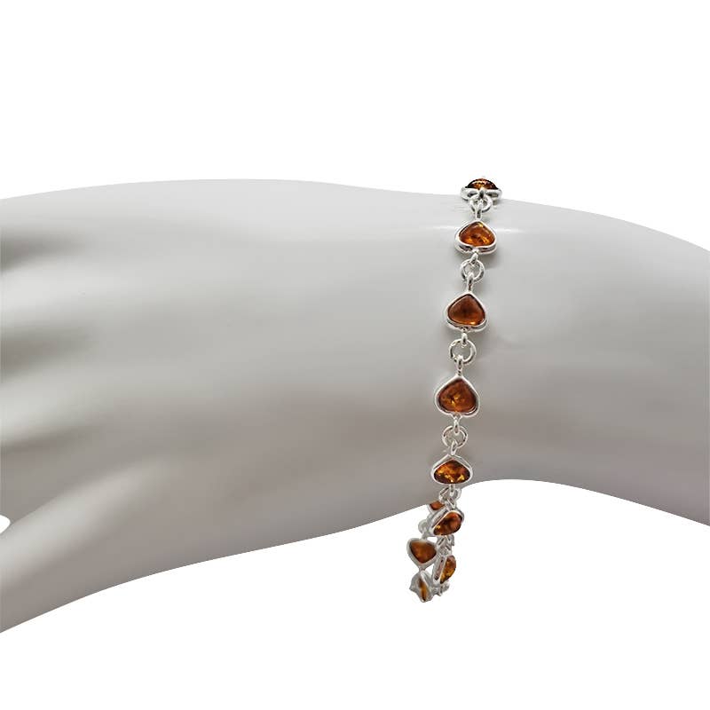 Cognac Amber Sterling Silver Heart Bracelet - Sugar River Shoppe