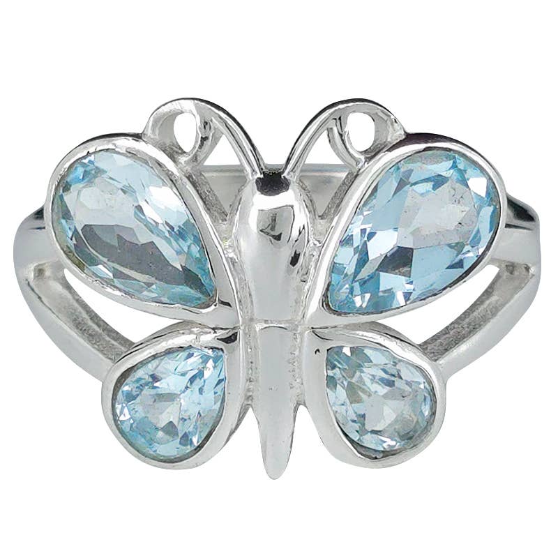 Faceted Blue Topaz Sterling Silver Butterfly Ring: 9 - Sugar River Shoppe