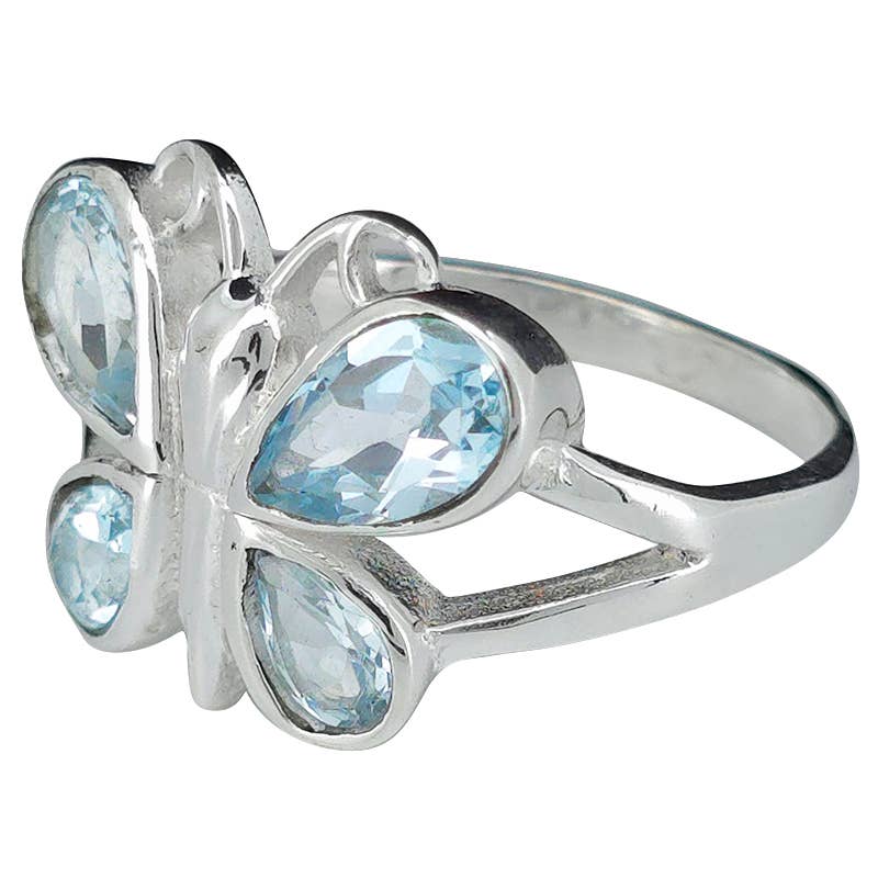Faceted Blue Topaz Sterling Silver Butterfly Ring: 9 - Sugar River Shoppe