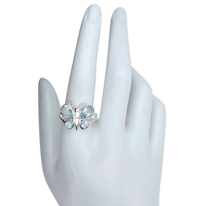 Faceted Blue Topaz Sterling Silver Butterfly Ring: 9 - Sugar River Shoppe