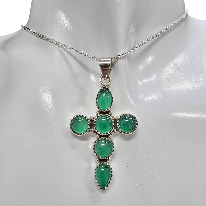 Green Onyx Sterling Silver Cross Pendant - Sugar River Shoppe