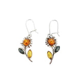 Multi-Color Amber Sterling Silver Flower Earrings On Hooks - Sugar River Shoppe