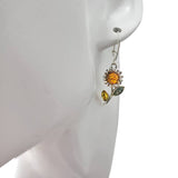 Multi-Color Amber Sterling Silver Flower Earrings On Hooks - Sugar River Shoppe