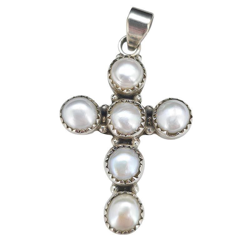 Pearl  Sterling Silver Cross Pendant - Sugar River Shoppe