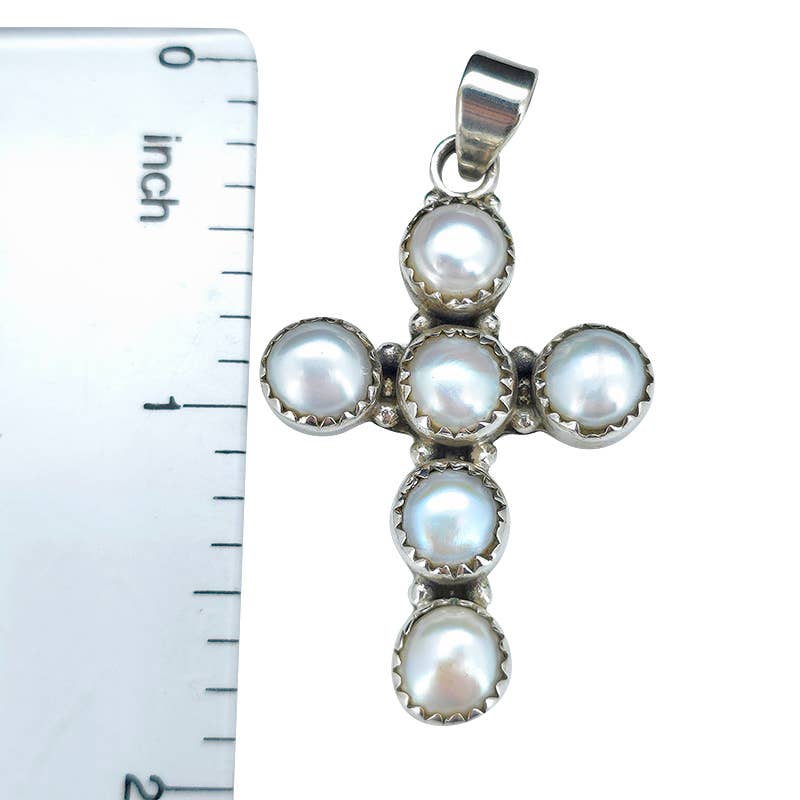 Pearl  Sterling Silver Cross Pendant - Sugar River Shoppe