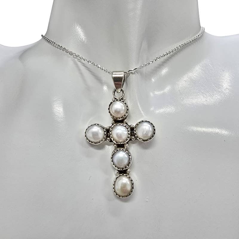 Pearl  Sterling Silver Cross Pendant - Sugar River Shoppe