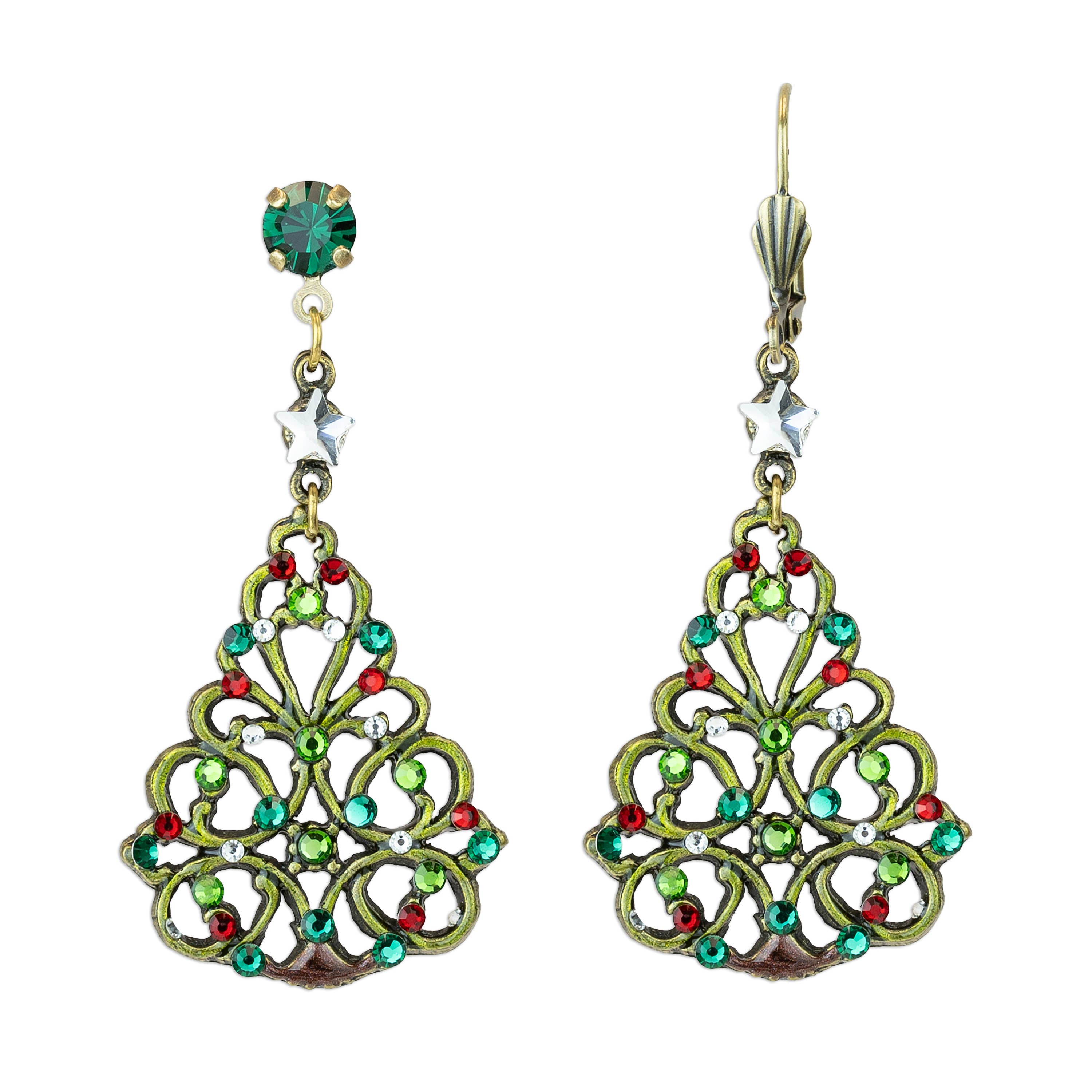 Classic Christmas Tree Crystal Earrings: Leverback - Sugar River Shoppe