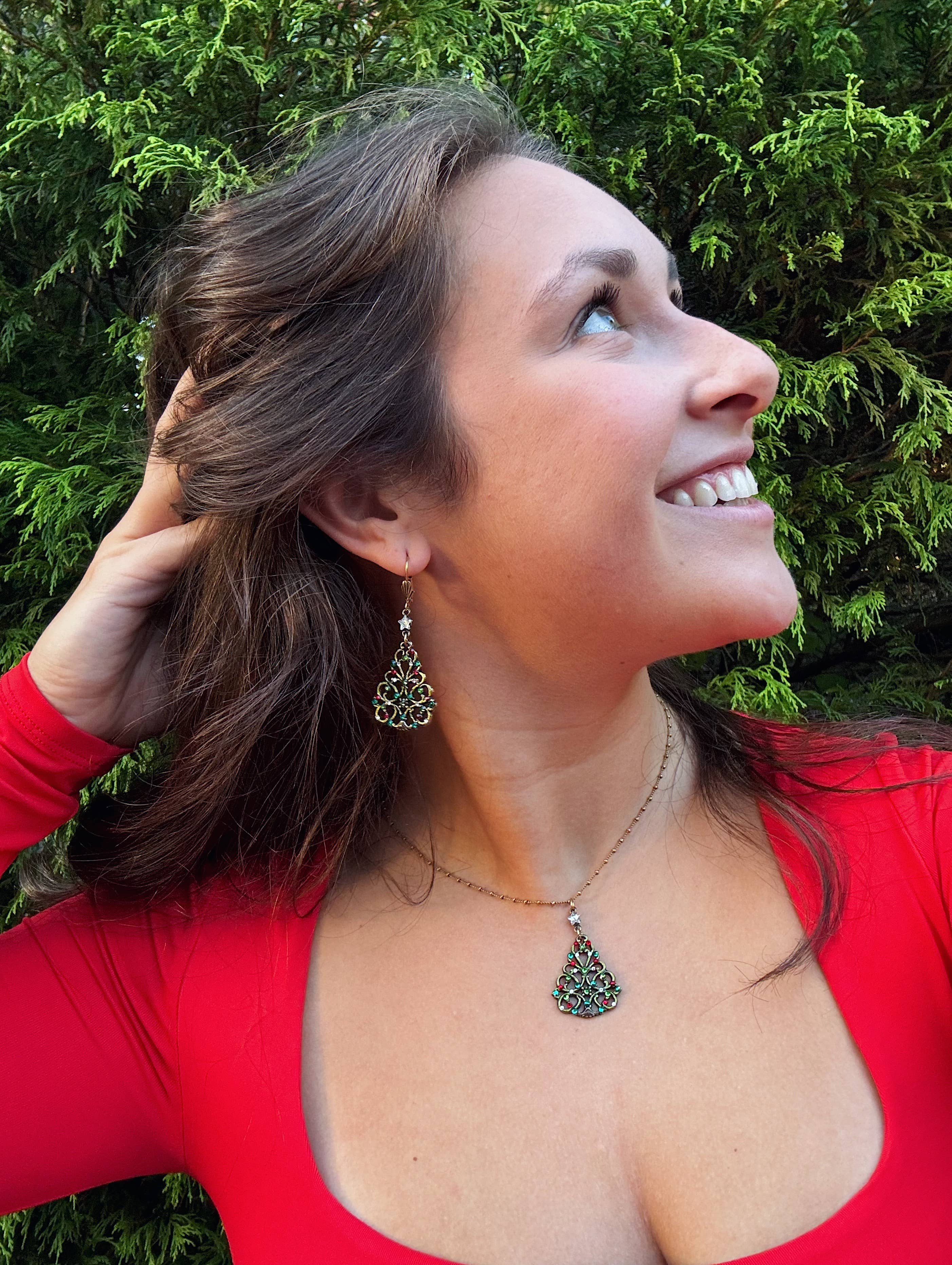 Classic Christmas Tree Crystal Earrings: Leverback - Sugar River Shoppe