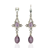 Lavender Glass Stone Drop Earrings: Leverback - Sugar River Shoppe