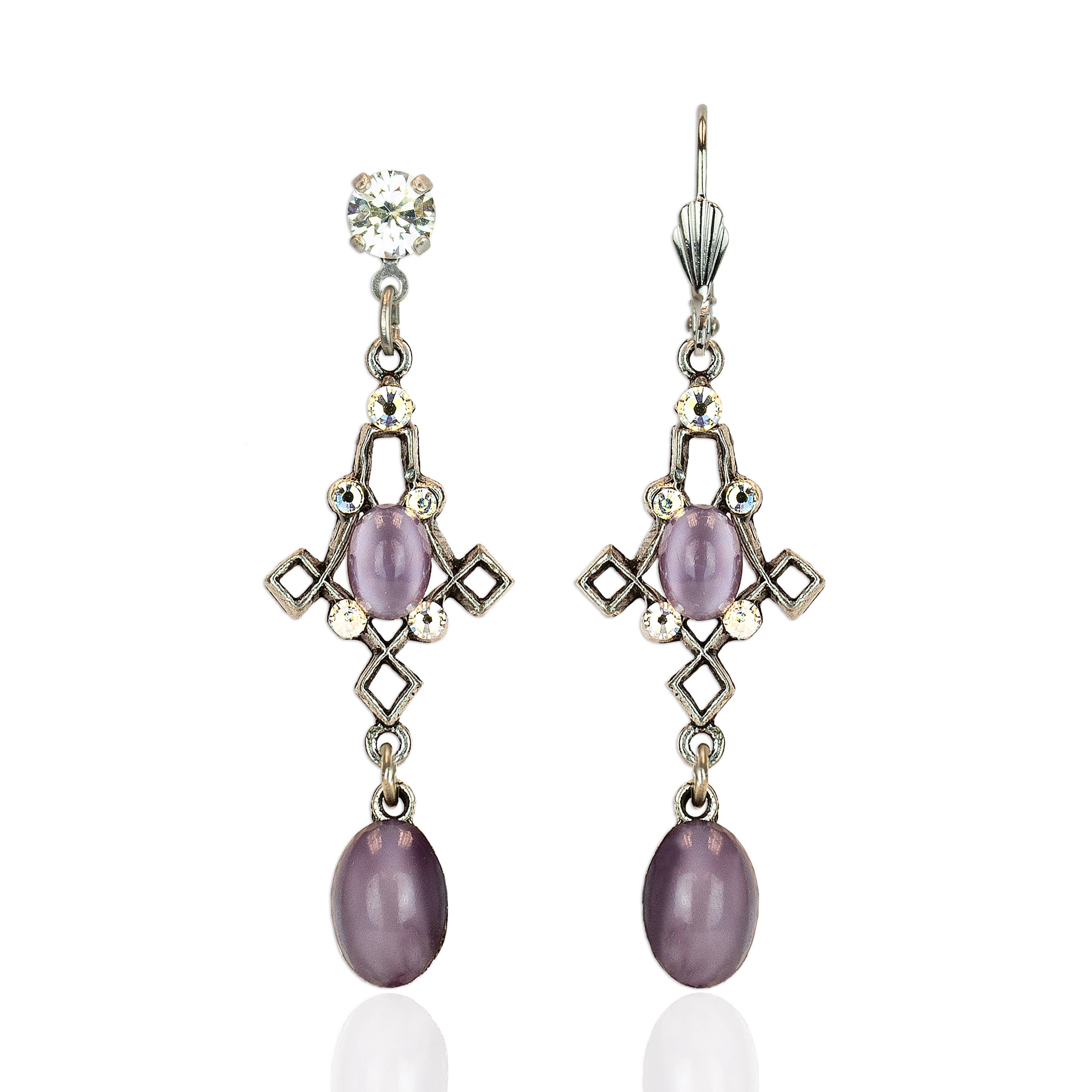 Lavender Glass Stone Drop Earrings: Leverback - Sugar River Shoppe