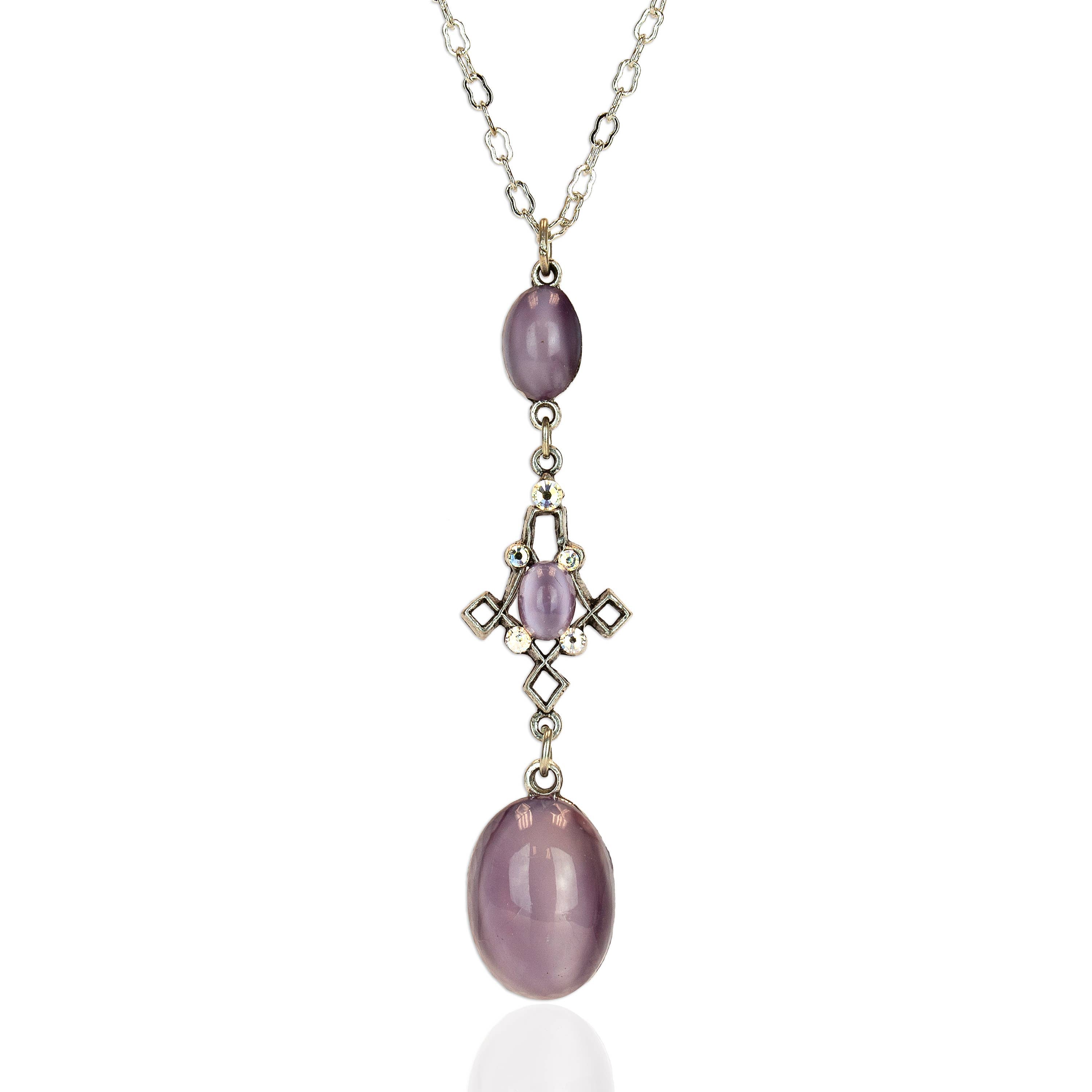 Lavender Glass Stone Elongated Drop Necklace - Sugar River Shoppe