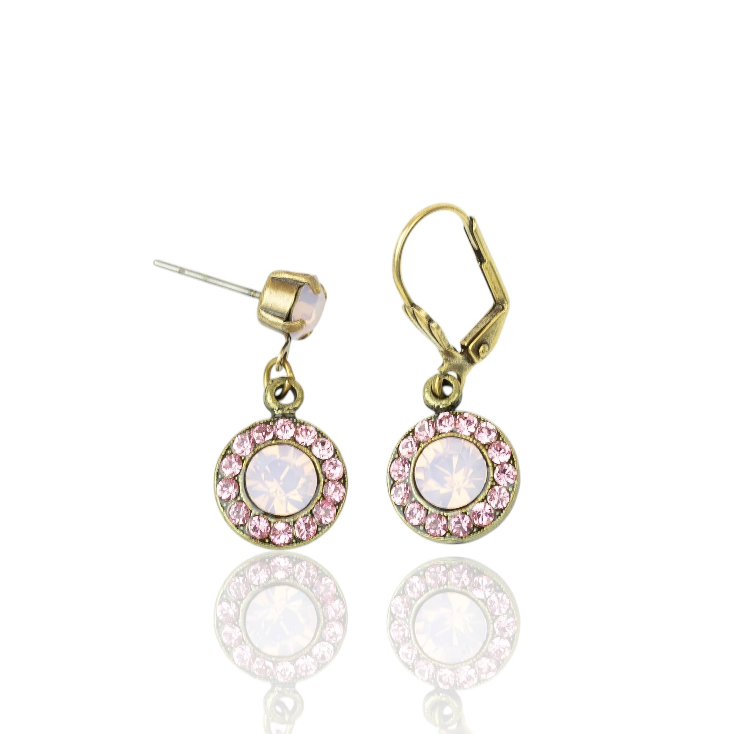 Rose Opal Halo Crystal Drop Earring: Leverback - Sugar River Shoppe