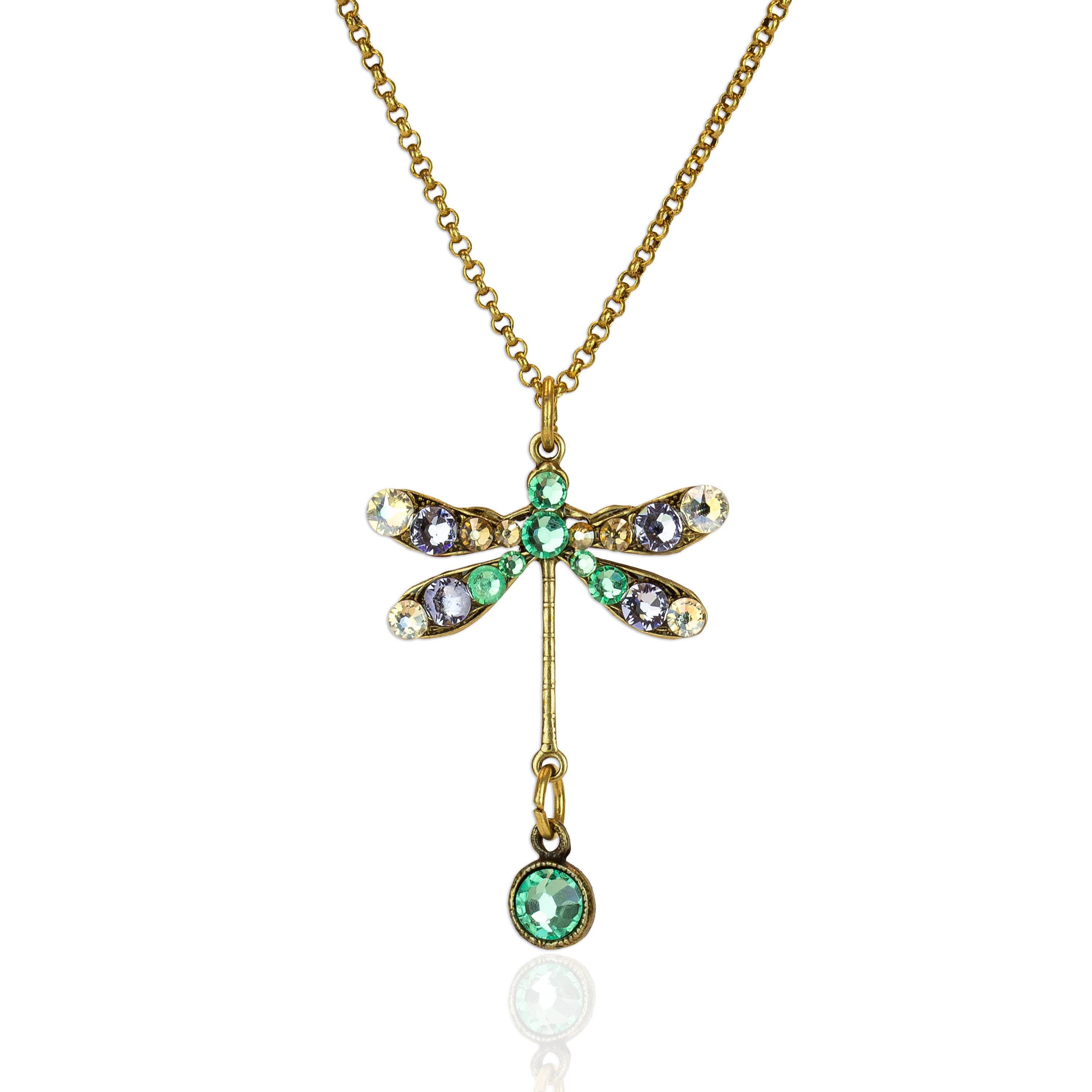 Small Pastel Pavé Crystal Drop Dragonfly Necklace - Sugar River Shoppe