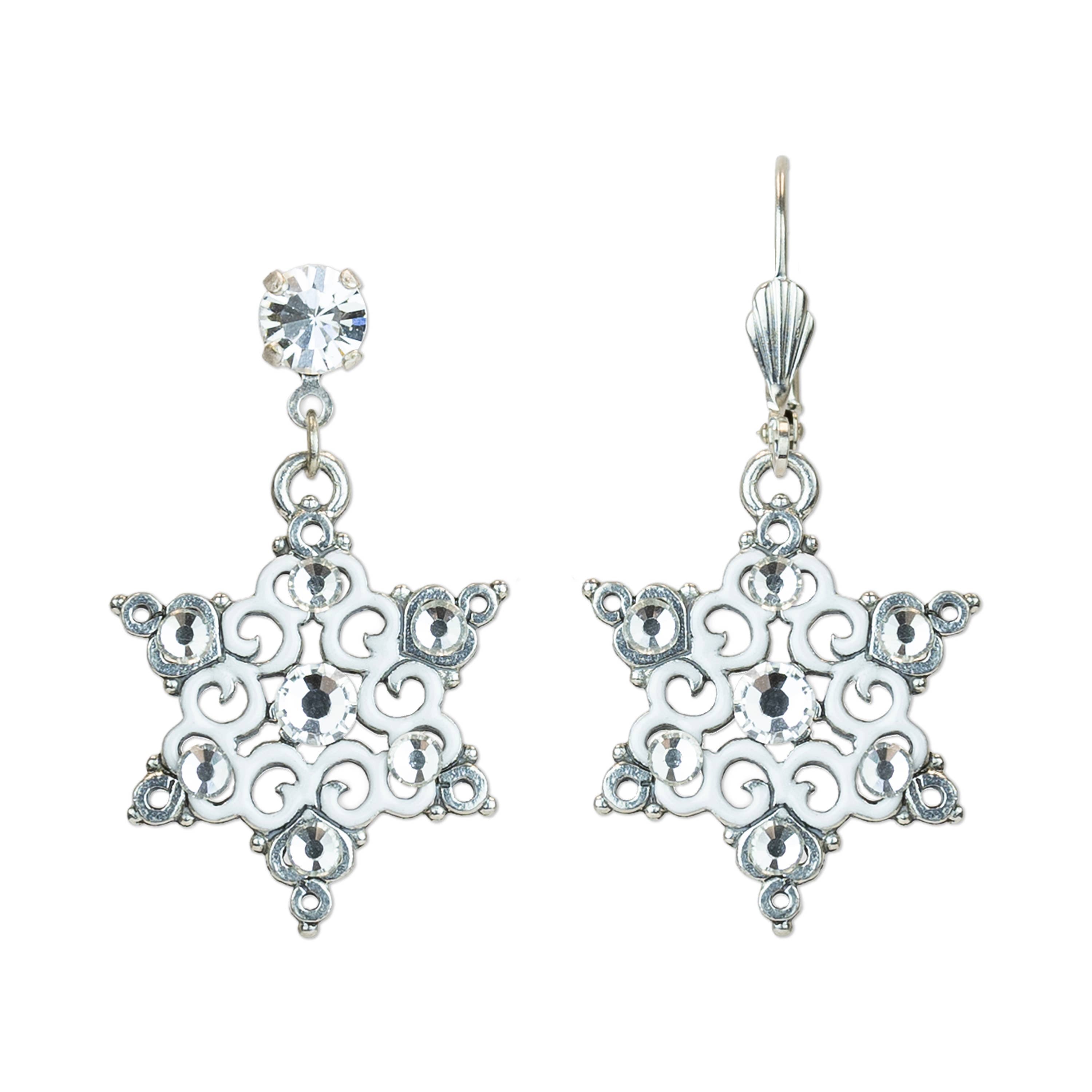 Stellar Scroll Snowflake Crystal Earrings: Leverback - Sugar River Shoppe