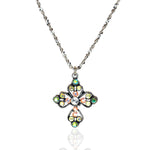 Yellow and Pink Pastel Iridescent Crystal Cross Necklace - Sugar River Shoppe